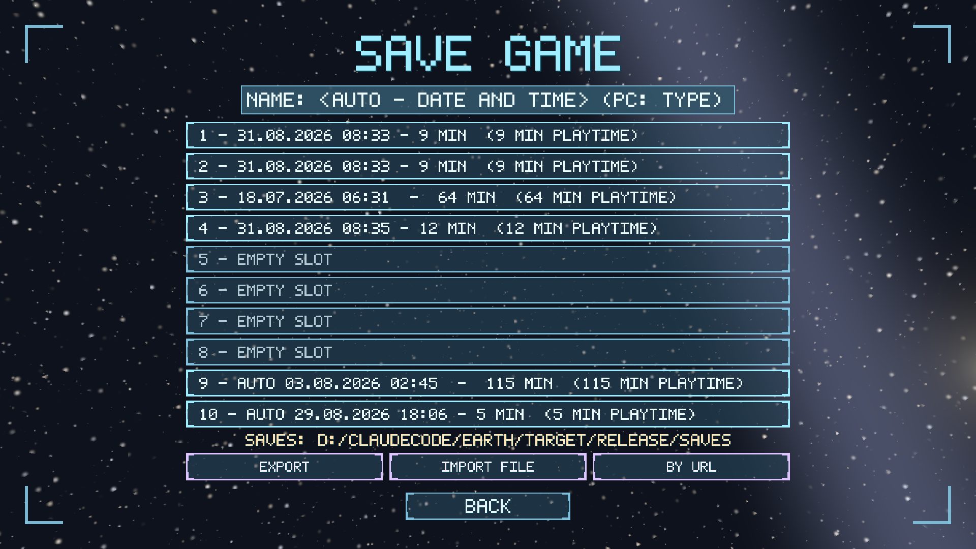 The saves screen