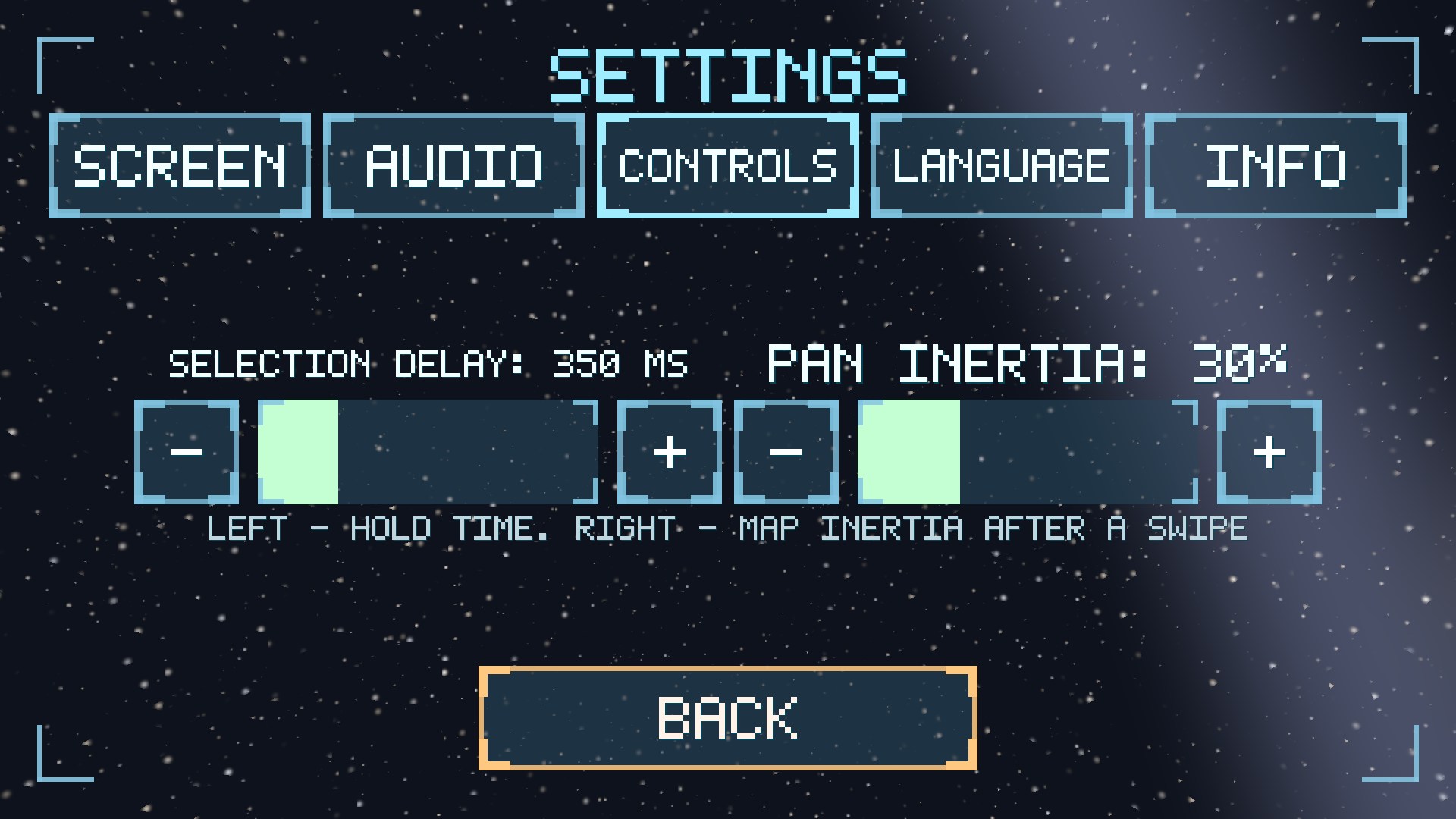 The new CONTROLS tab on a touch device