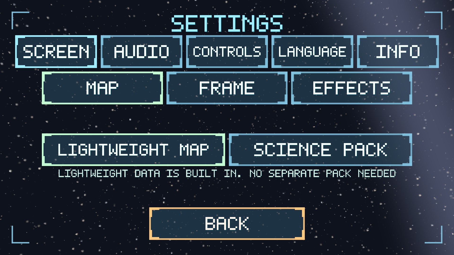 Screen settings - the MAP page
